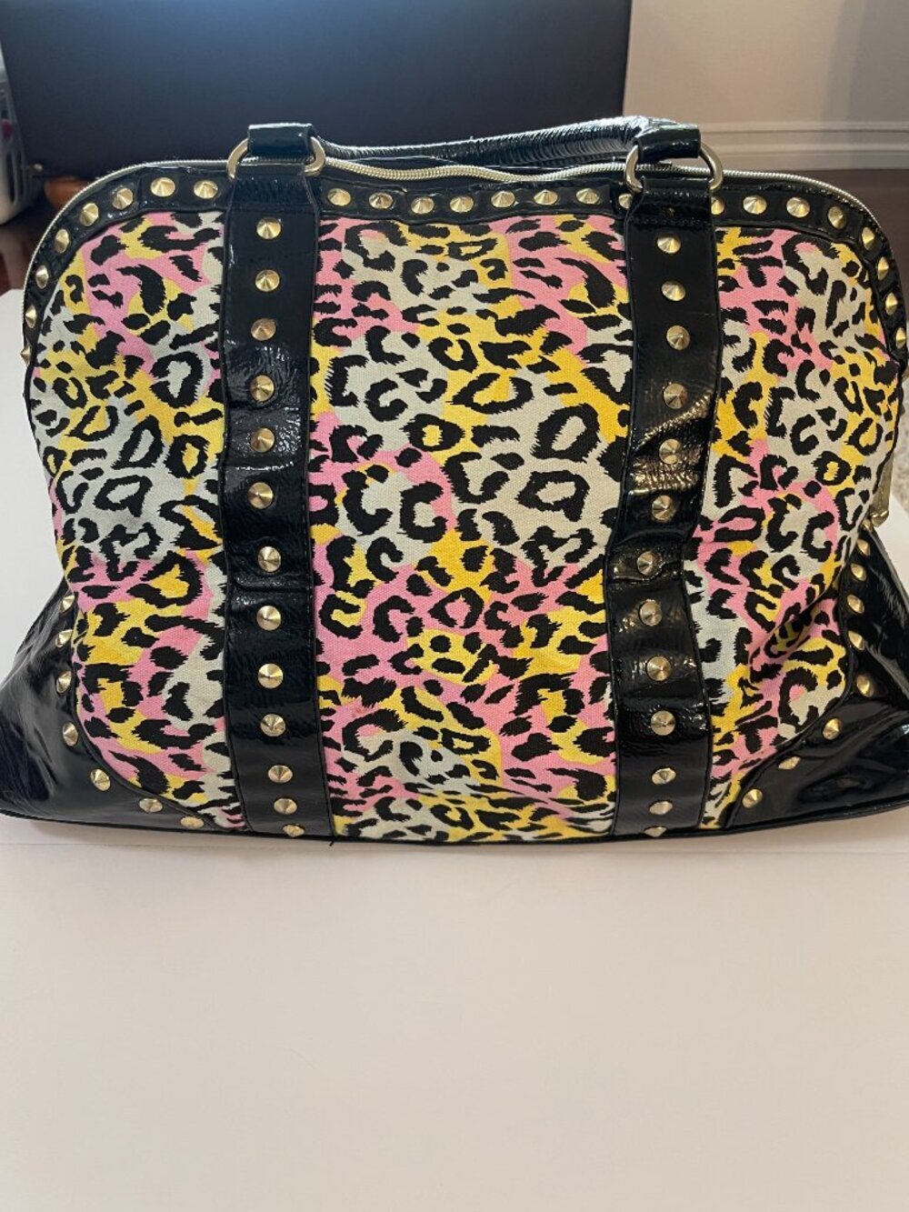 Betsey Johnson Y2K Leopard Studded Satchel Statement Bag - Picture 4 of 13
